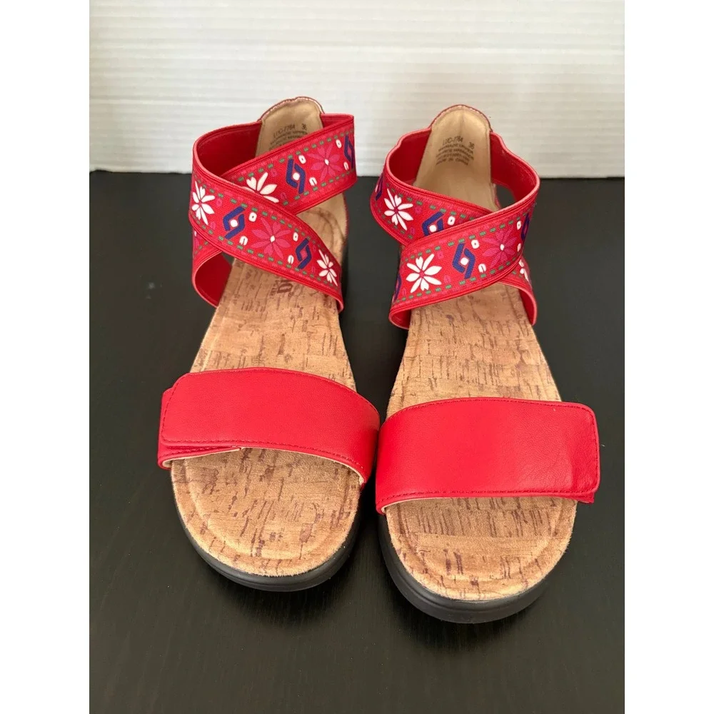 Alegria Women Ankle Strap Sandals LUC-7764 Size 36 Red Embroidered Floral 6 US